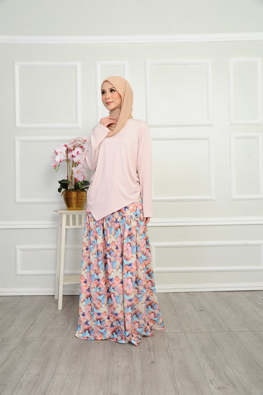 Qiesya Beautiful Floral Skirt Setwear Ringan & Flowing Sesuai untuk Raya Kerja atau Keluaran Kasual